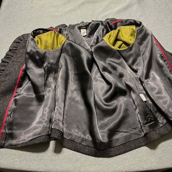 J CREW CROPPED RUFFLED BLAZER GRAY HERRINGBONE SIZE 8 - Picture 7 of 10